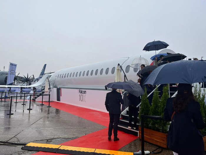 Dassault brought a model of its upcoming Falcon 10X private jet to the Paris Air Show.