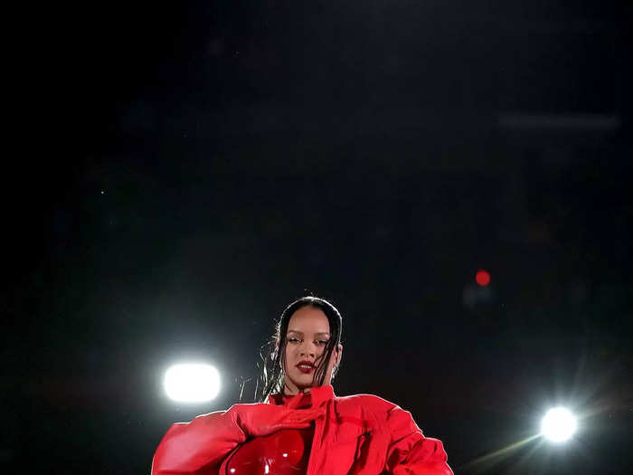 To announce her second pregnancy in February 2023, the musician wore a custom Loewe ensemble at the Super Bowl.