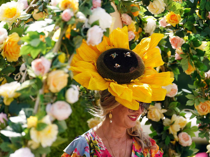 A racegoer arrived on day two of Royal Ascot 2023 wearing a sunflower hat.