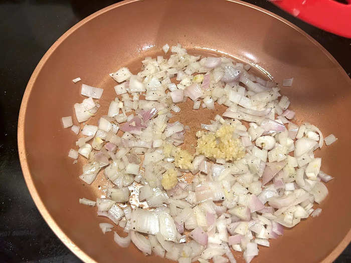 Then I added the shallots and garlic.