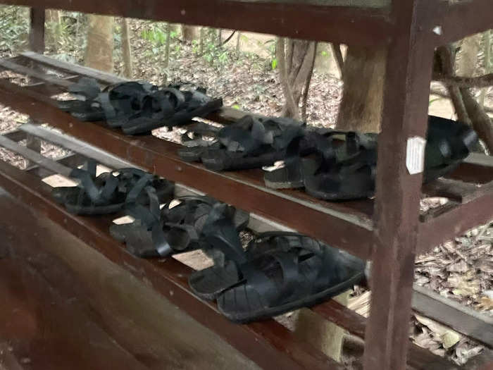 Footwear worn by Viet Cong soldiers was designed to leave tracks that appeared to go in the opposite direction, the guide said.