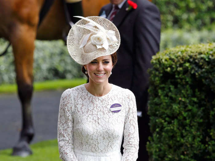 Kate Middleton wore a white lace Dolce & Gabbana dress in 2016 for her first Royal Ascot appearance.