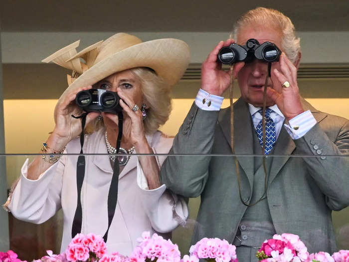 King Charles and Queen Camilla watched the races with their binoculars on the second day of Royal Ascot.