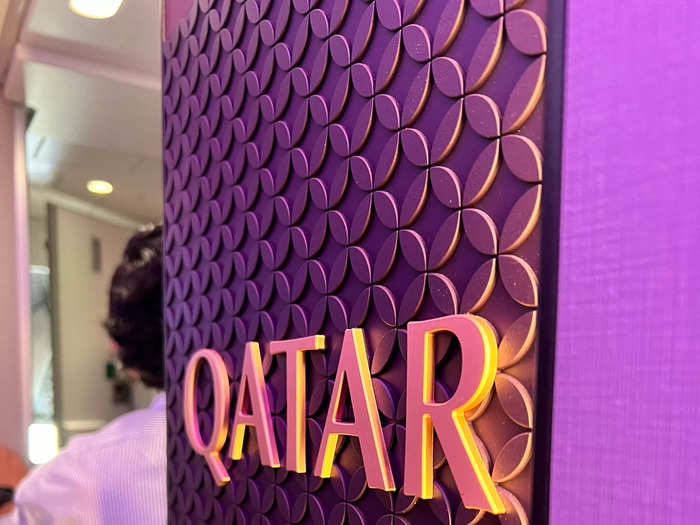 Then we saw the cockpit area, where this ornate logo showed more of the attention to detail that Qatar put into the plane.