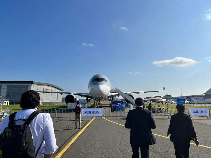 Walking up to the plane from the tarmac instead of a usual jet bridge showed just how big the A350 is.