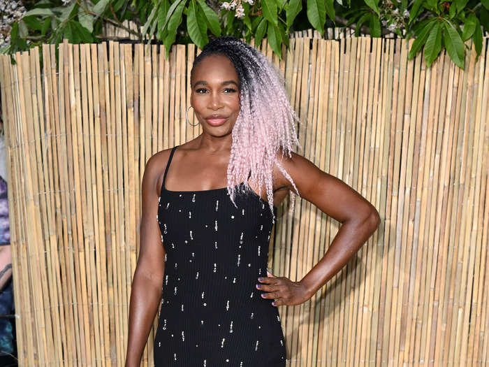 Venus Williams went for a black midi dress, but added a pop of color with her pastel-pink balayage.