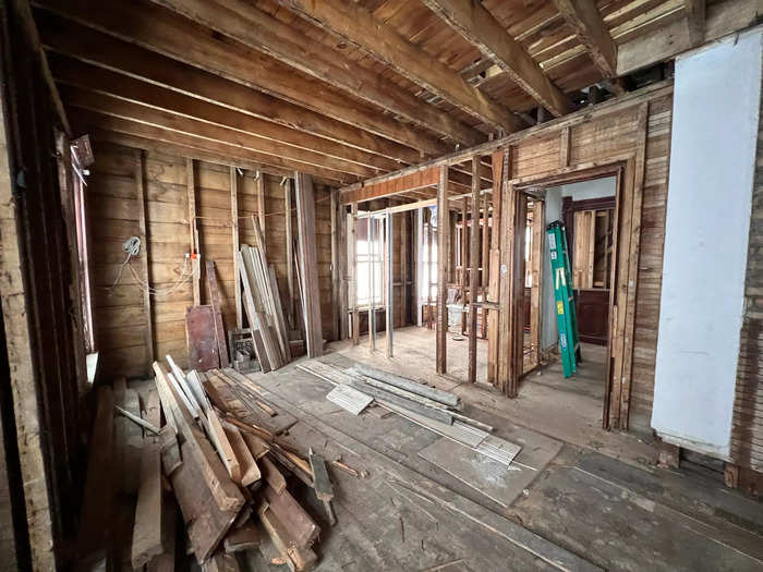 Old flooring being torn up.