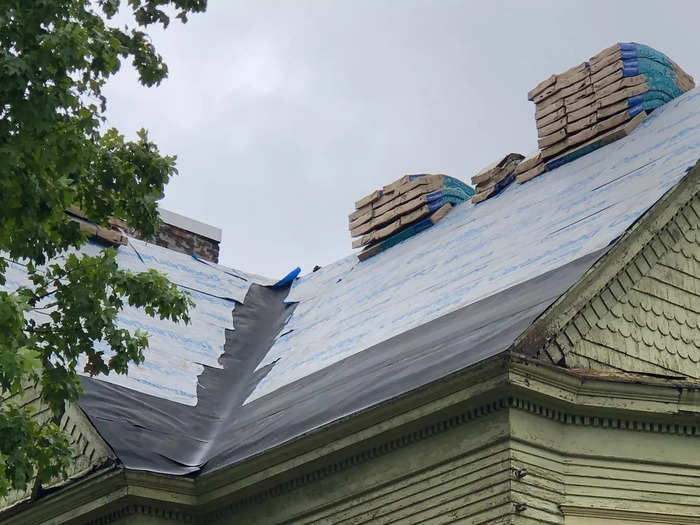 The roof membrane of a home being renovated.