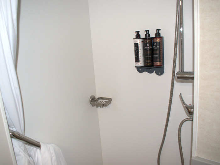 The corner shower made good use of the small space.