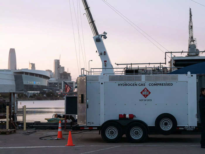 The fuel is pumped from a tank on the dock...