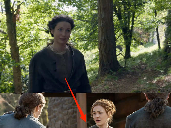 Claire and Jamie are seen wearing clothes that Brianna and Roger left behind.