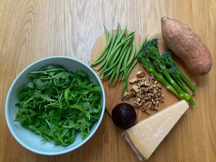 Garner said she is pretty flexible about what goes in her salad, but its mainstays are arugula, sweet potatoes, broccoli, and green beans.