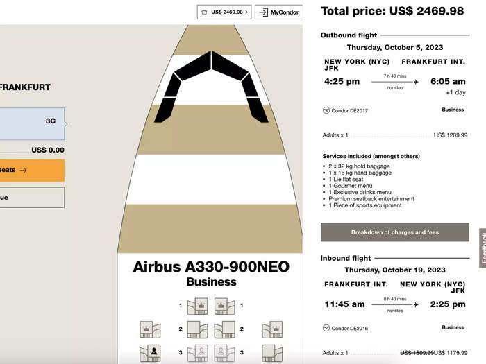 The same trip on Condor is about $2500, so the few lacking amenities may not be a deal breaker considering the price difference.