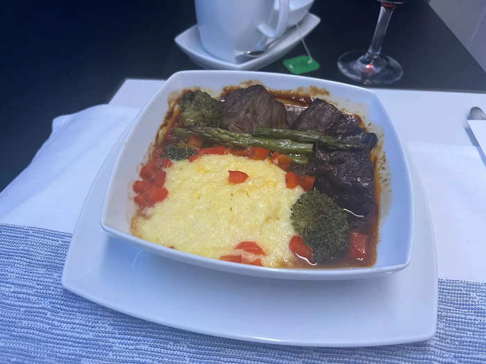 I chose the veal, which came with asparagus, broccoli, and polenta. I thought it was plenty flavorful, with the meat being the best part.