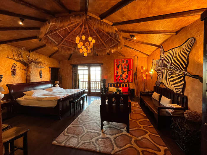 I stayed in the Kim Kardashian-approved Africa Suite. The enormous room featured a hut ceiling and an impressive collection of animal-print decor and artwork.