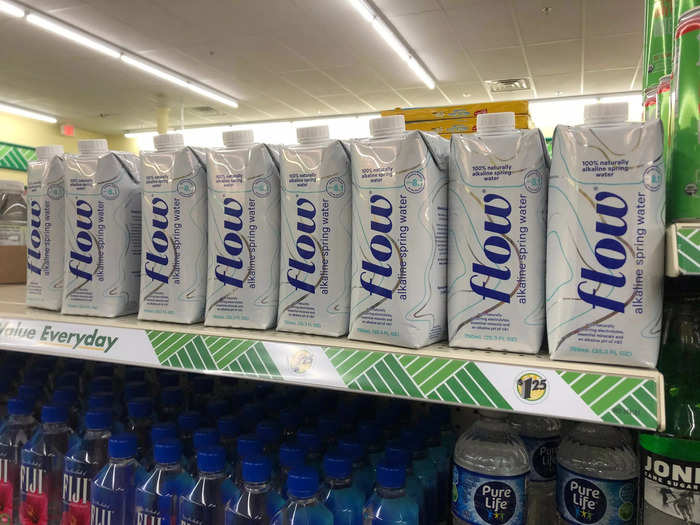 Startup brands like Flow water were well-represented on Dollar Tree