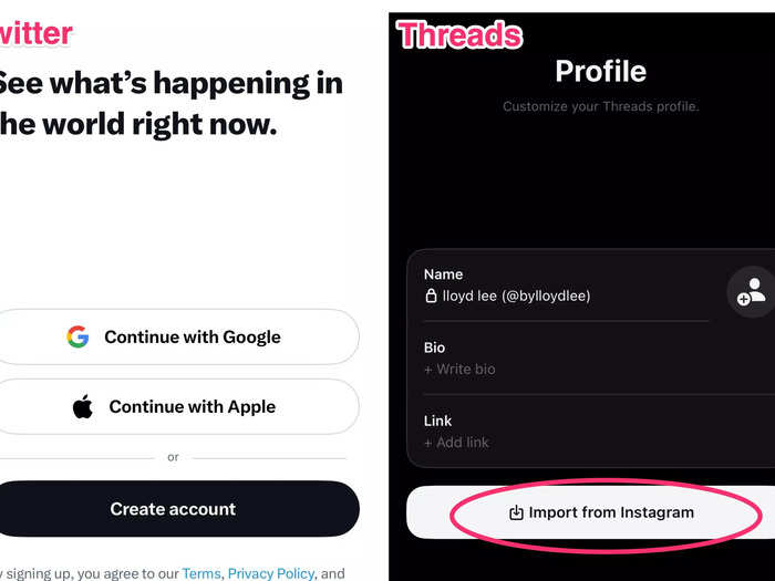 Threads will require users to have an Instagram account. When creating a profile, Threads provides an option to import bio information and followers from an existing Instagram profile.