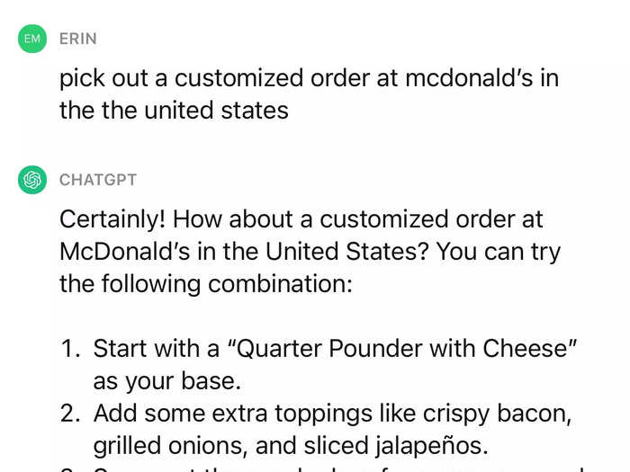 I asked ChatGPT to pick out a customized order at McDonald