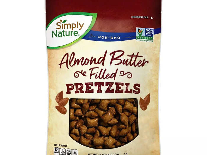 Snack on Simply Nature pretzels filled with almond butter.