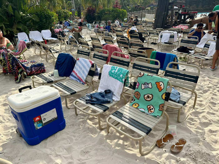 When we arrived at Typhoon Lagoon, we quickly secured some beach chairs.