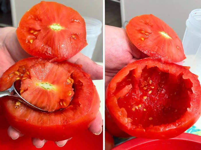 Scoop the filling out of each tomato.