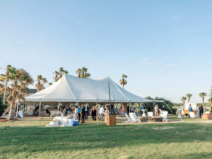 The reception took place under a nearby tent.