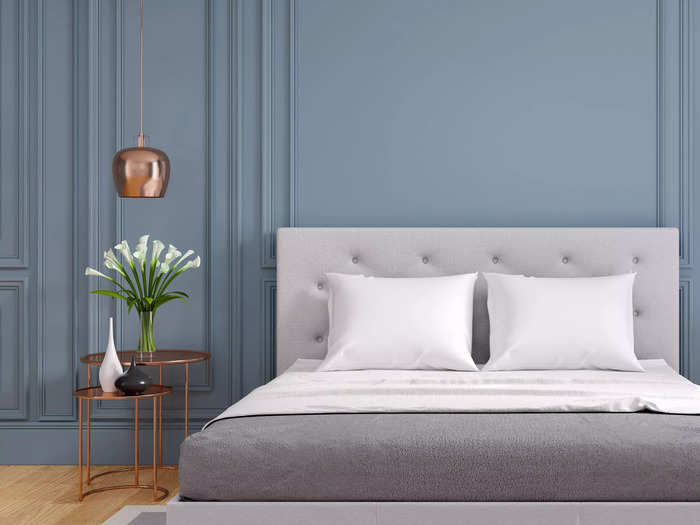 Slate blue-gray inspires bedroom escape.