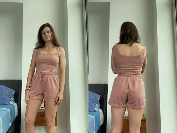 When I tried it on, the set fit me well. The shorts were smaller than I would have wanted, but the top was the perfect size, and I