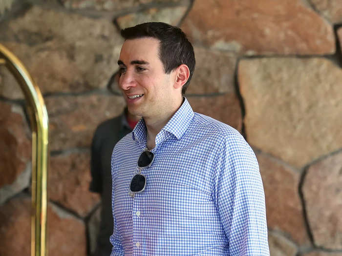 The New York Times financial journalist and "Billions" co-creator Andrew Ross Sorkin walks at the Sun Valley Lodge.