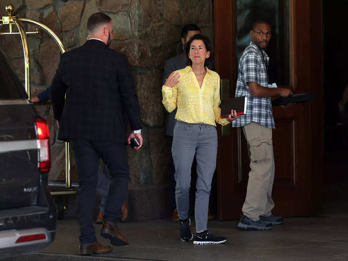 US Commerce Secretary Gina Raimondo pictured arriving at the lodge.