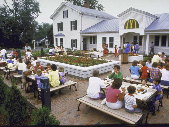 Some restaurants were built into large colonial-looking buildings.