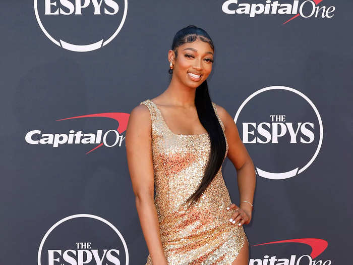 Her teammate Angel Reese also chose a dress with a slit for the ESPY Awards.