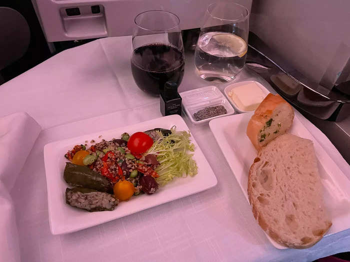 Each course in business class was served separately.