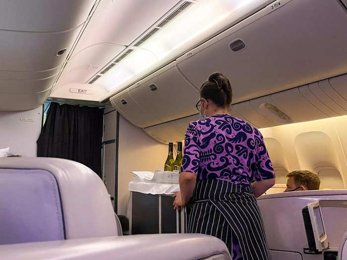 In business class, traveling with Air New Zealand, I had what felt like unlimited choices. Options included wine, beer, Champagne, soda, and an array of liquors.