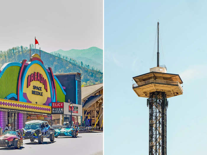 The most colorful building I saw was the entrance to the Arcadia Space Needle that rises 400 feet above Gatlinburg.