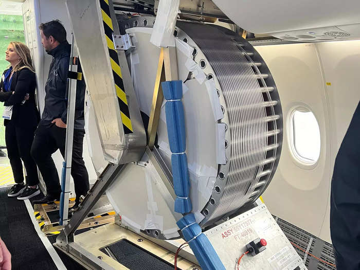 Meanwhile, a large winch sits towards the back of the plane. According to a Boeing representative, it is equipped with a sensor on the end that extends out of the plane through the roof to measure air pressure.