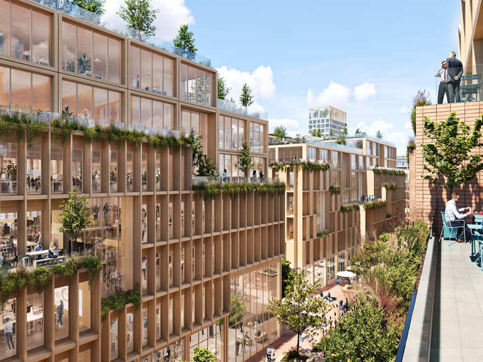 Rendering of wood buildings in Stockholm