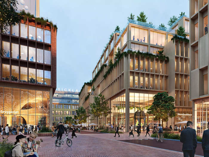 Rendering of wood buildings in Stockholm, Sweden