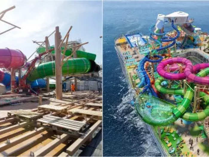 Three of its water slides will be a first for the cruise line.