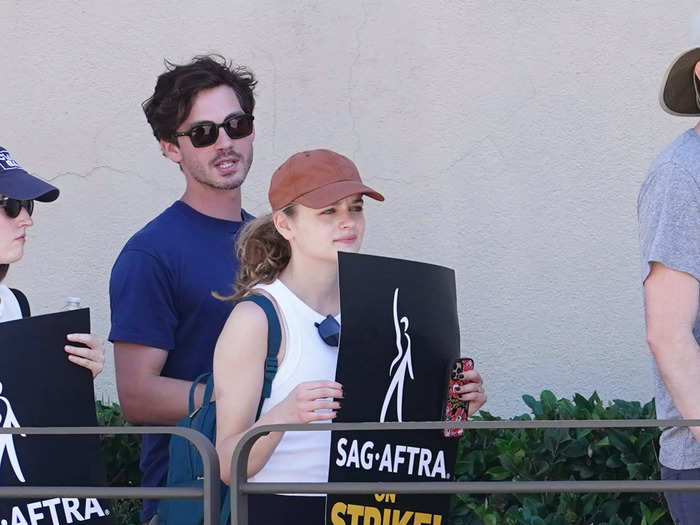 Actors Logan Lerman and Joey King showed their support for the strike by attending a protest in Burbank, California on Friday.