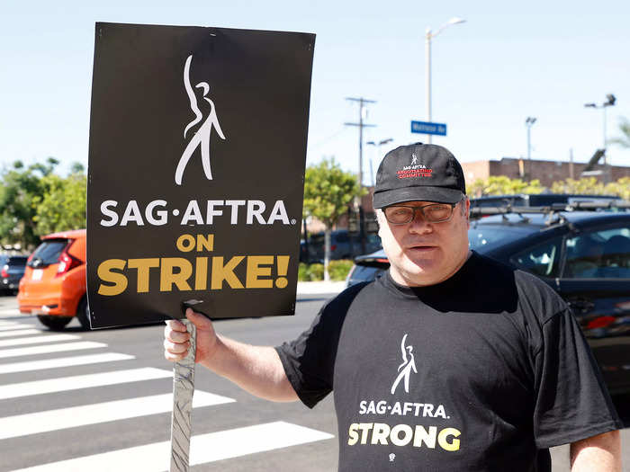 "The Lord of the Rings" star Sean Astin also turned up decked out in a SAG-AFTRA strike shirt and holding a protest sign.