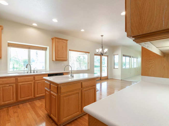 The kitchen had big windows, but its overhead lighting was lackluster.