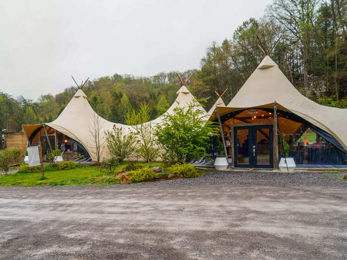 I took a cab from downtown Pigeon Forge to the 182-acre resort and headed to a communal tent where guests can check-in, dine, and hang out.