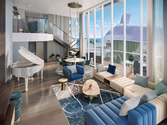 Top-tier suites on the Icon of the Seas include two floors and a wrap-around balcony.