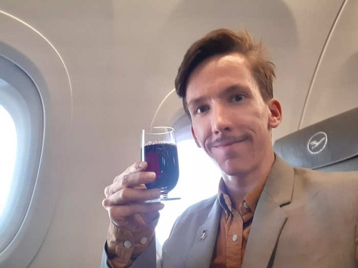 I placed my order with the very friendly flight attendants, who took the time to explain what the different dishes entailed. I had another glass of red wine while I waited.