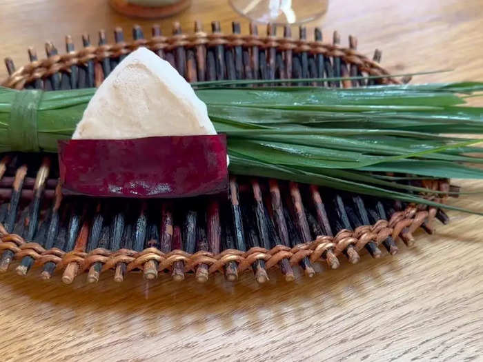 Then the strangest dish on the menu made an appearance — fuzzy ice cream. This molded onigiri was exactly what I was hoping for from Noma — delicious and a little unnerving.