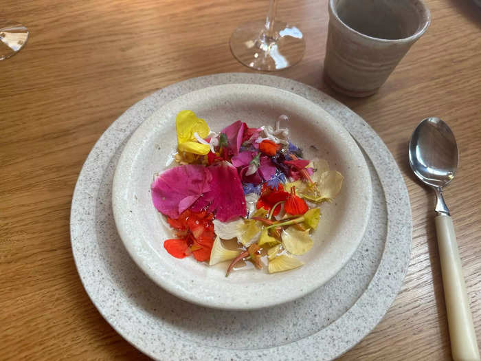 Next was the flower soup. Made up of foraged flowers, this was beautiful and refreshing.