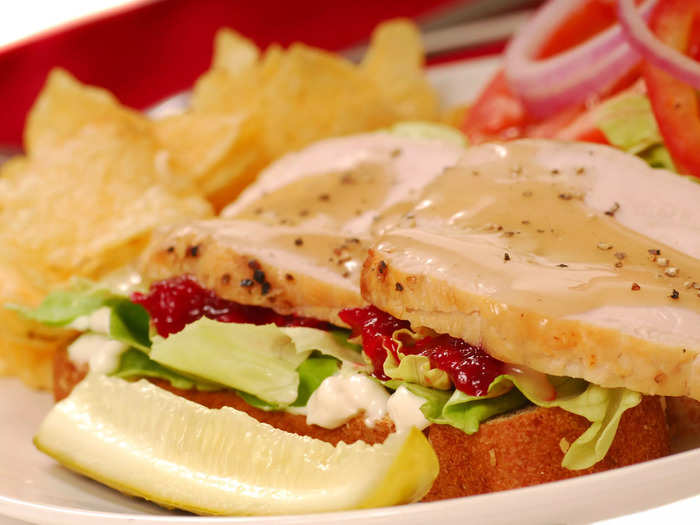 Pair an open-faced turkey sandwich with gravy and a pile of fries.