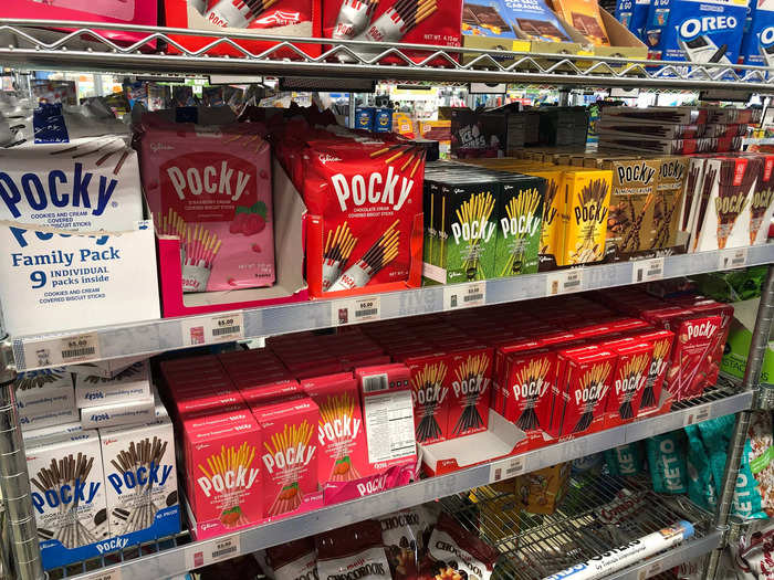 Near the checkouts, I was surprised to see a robust selection of snacks, including several flavors of Pocky.