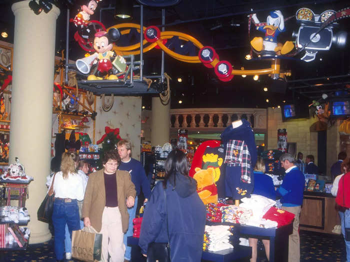 Inside the stores, statues of Disney characters could be found in every corner and even hanging from the ceiling.